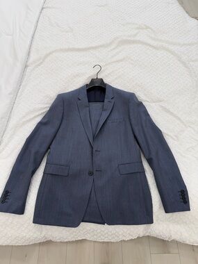Burberry Men's Dark Blue Pinstripe Suit Jacket